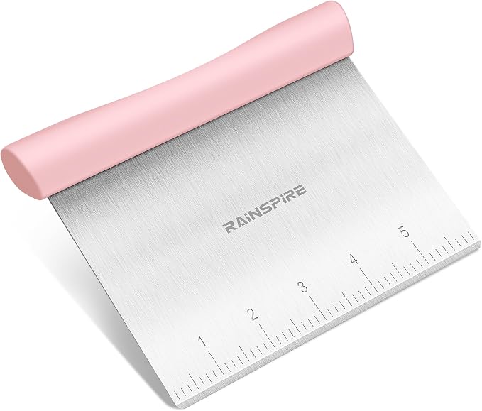Upgraded 304 Stainless Steel Multi-Purpose Bench Scraper with Measurement Marks, Dishwasher Safe, Dough Cutter for Pizza, Bread and Cookie Dough Vegetable Chopper, Baking Supplies, Pink