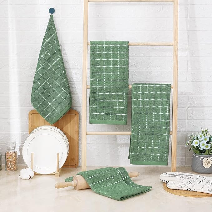 Homaxy 100% Cotton Terry Kitchen Towels, 18 Pack, Grass Green | Ultra Soft and Absorbent Dish Towels for Kitchen, Suitable for Drying and Washing Dishes