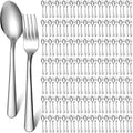 BBTO 200 Pcs Forks and Spoons Silverware Set Bulk Stainless Steel Flatware Cutlery Set 6.7'' Kitchen Utensils for Home Restaurant 50 Dinner Fork, 50 Teaspoon, Mirror Polished, Dishwasher Safe