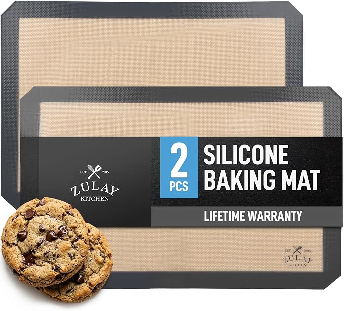 Zulay Kitchen Silicone Baking Mat 2 Pack – 16.5"×11.6" BPA-Free Reusable Baking Sheet, Heat Resistant 480°F – Non-Slip Border, Perfect for Cookies, Bread, Pastries & Oven Use - (Dark Gray)
