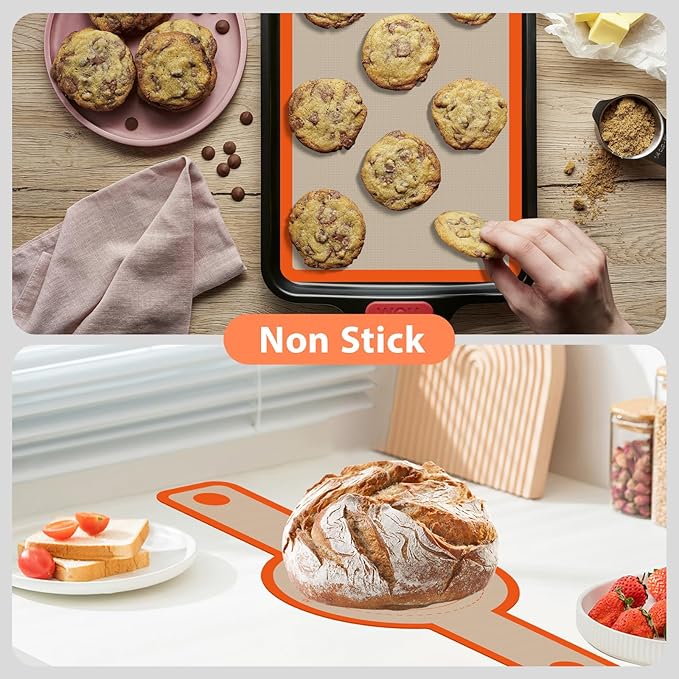 Silicone Baking Mat Set of 4, Nonstick & Reusable | Silicone Bread Sling & Loaf Pan Liners for Bread, Macaron Baking Mat for Macarons, Pastry