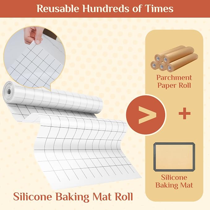 GTJ Silicone Baking Mat Roll, Reusable Baking Sheet Liners, 12 in x 6 ft | Free Cut to Size, Food-Grade, Non-Stick, Non-Slip, For Dough, Pastry, Air Fryer, Freeze Dryer, Oven Pan, Kitchen Counter