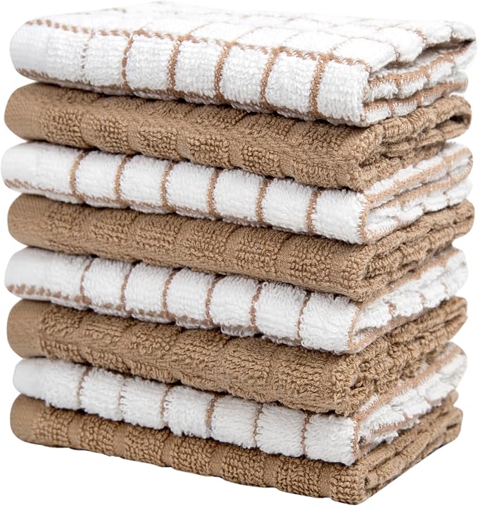 Bumble Dish Cloths (8-Pack), 100% Cotton Kitchen Towels, 12"x12" - Tan | 405 GSM | Soft, Highly Absorbent & Durable Dish Towels for Kitchen