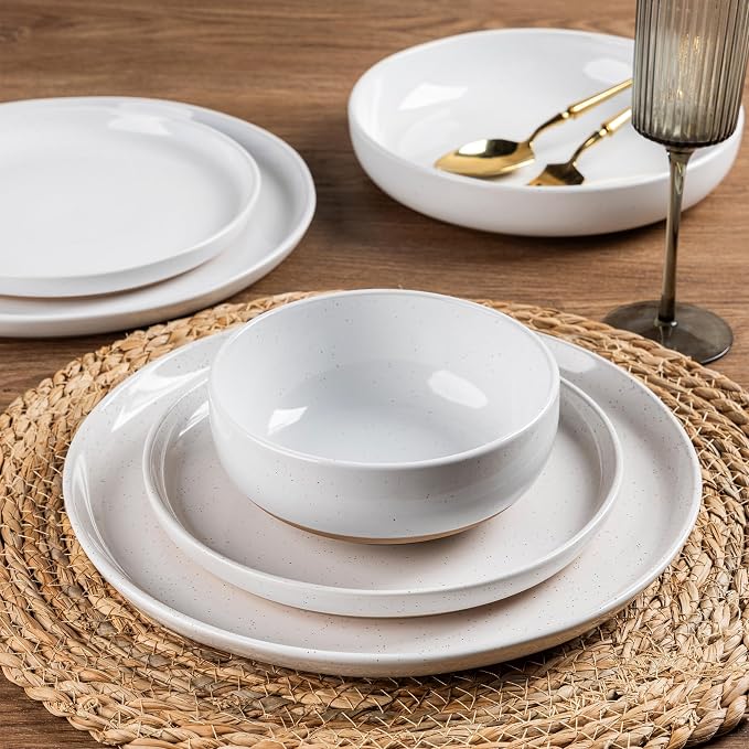 AmorArc Dinnerware Sets for 6, 18 Pieces Ceramic Plates and Bowls Set | Scratch Resistant Stoneware Dishes Set, Dishwasher & Microwave Safe,White