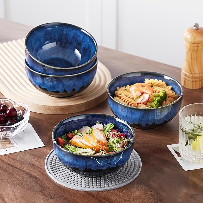 vancasso Starry 24oz Bowls for Soup, Ceramic Blue bowls Set of 4 | Deep Bowls for Cereal, Salad and Oatmeal, Dishwasher & Microwave Oven Safe