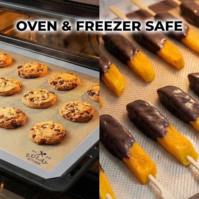 Zulay Kitchen Silicone Baking Mat 2 Pack – 16.5"×11.6" BPA-Free Reusable Baking Sheet, Heat Resistant 480°F – Non-Slip Border, Perfect for Cookies, Bread, Pastries & Oven Use - (Light Gray)