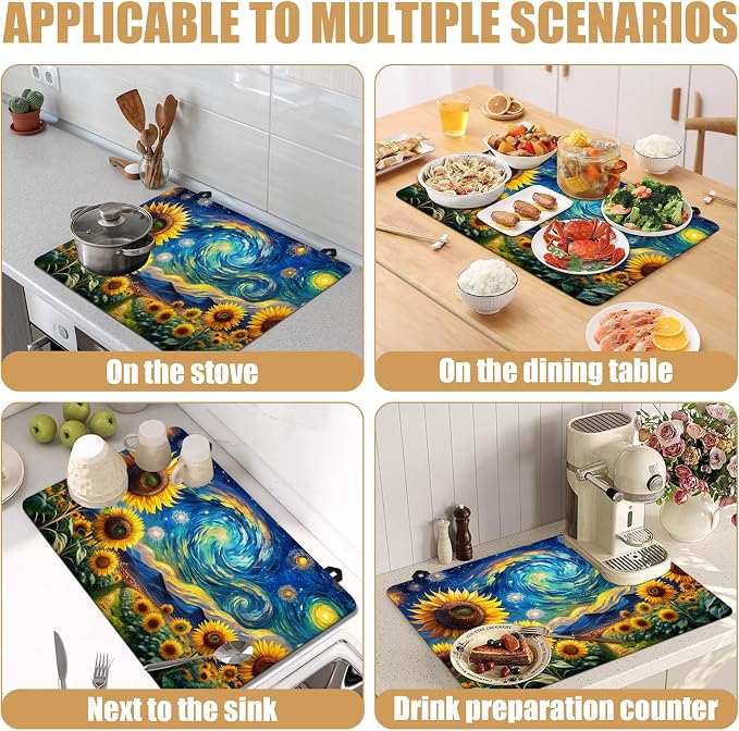 Starry Sunflower Stove Top Covers for Electric Stove, Electric Gas Stove Pad Heat Resistant Range Cooktop Protector for Home Decor Kitchen 28"x20"