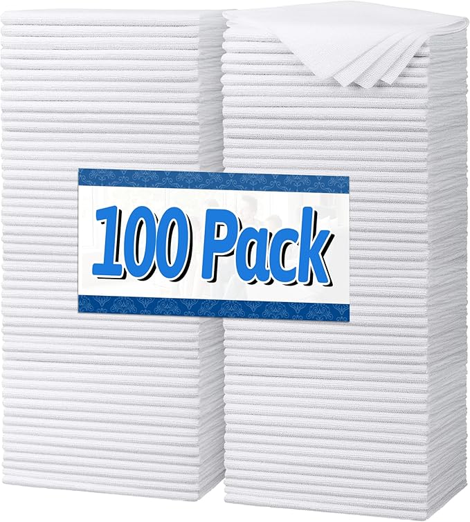 White Microfiber Cleaning Cloth, Pack of 100, 11.5"X11.5" Cleaning Rags for Housekeeping and Kitchen, Reusable Shop Towels, Microfiber Towels for Cars, Lint Free, Scratch-Free