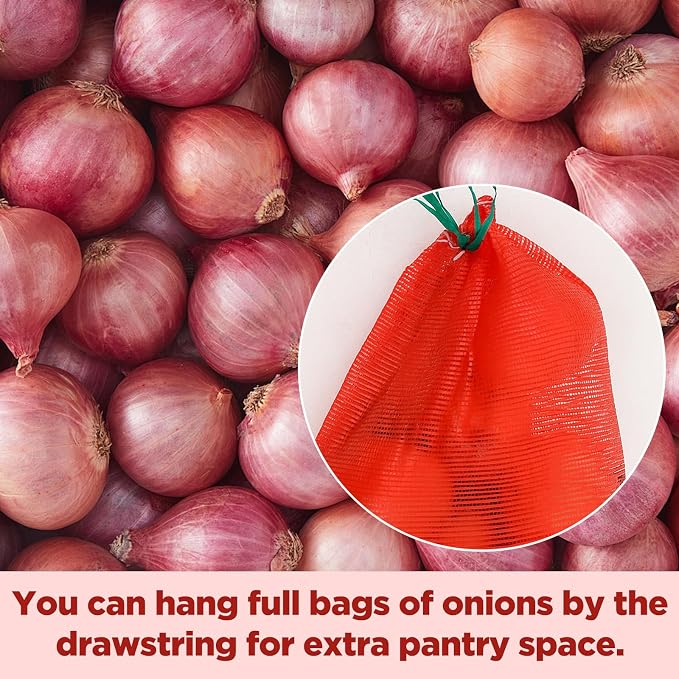 50pcs Mesh Produce Bags 60 lbs Extra Large PP Mesh Vegetable Bags 19"×31" Reusable Produce Bag Washable Net Bag for Vegetables Onions Potatoes Citrus Crawfish, Red