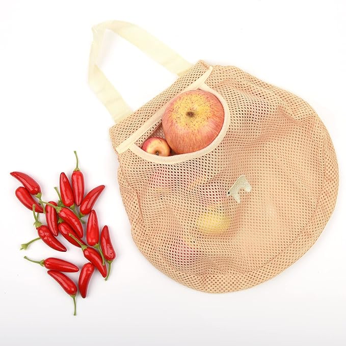 Cosmos 3 Pcs Reusable Hanging Storage Mesh Bags Wall Mount Hanging Home Kitchen Grocery Bag Organizer Storage Produce Tote Bags for Potatoes, Fruit, Garlics, Onions, Vegetables