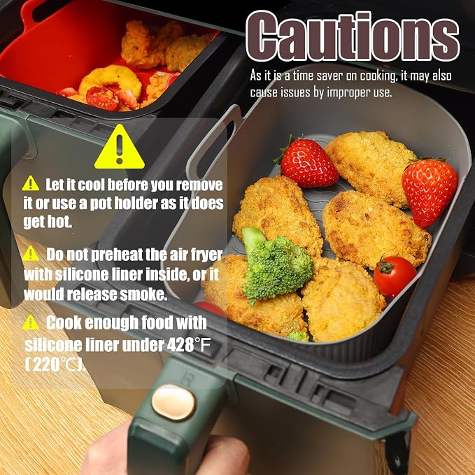 Golden Associate Silicone Liners Rectangle 4 Pcs for Air Fryer Dual Basket 8 to 10 Qt, Food-grade Reusable Baking Tray Fit Ninja DZ201 DZ401 DZ550, 4 to 5 Qt Each, Double Zone Airfryer Accessories