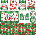 Fourluoo 10 Pcs Strawberry Kitchen Decor Set Dish Towels Rugs Oven Mitts and Pot Holders for Cooking Baking Grilling Women Mom Gift