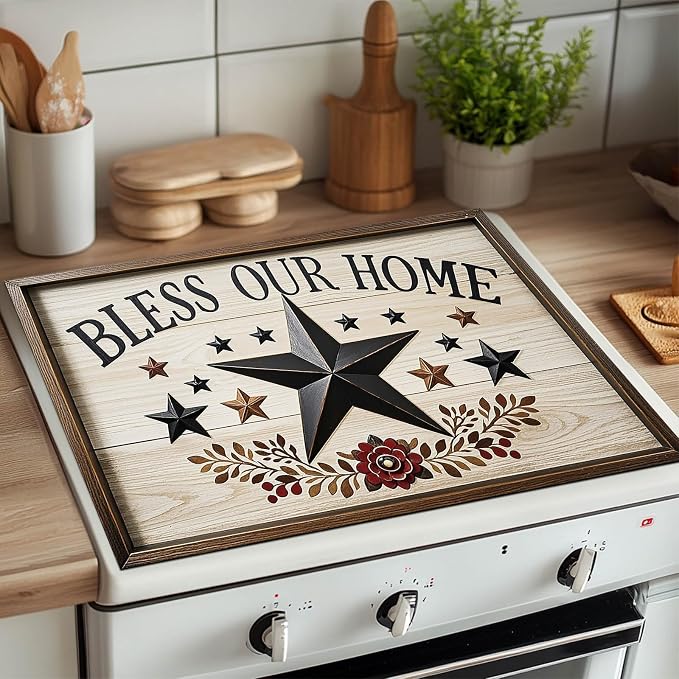 HOMETITUTE Stove Top Cover 28x20 Bless Our Home Star Heat Resistant Mat