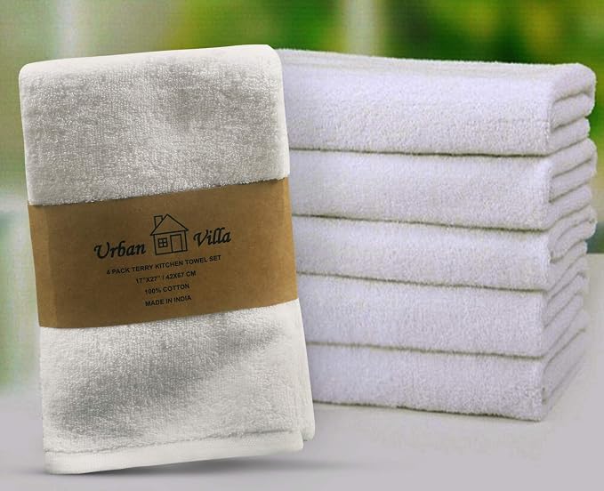 Urban Villa Kitchen Towels Cotton Dish Towels 20”x30” (Set of 4) White