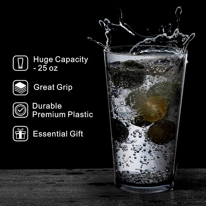 JGIRL Unbreakable Plastic Drinking Glasses,Set of 6,16 Ounces (Grey) | 16 oz plastic Tumbler Cups, Shatterproof Drinking Cups, Plastic glass cup,cups for kitchen ,cup set, Dishwasher Safe
