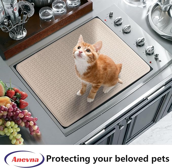 Stove Top Cover for Electric Stove- Range Covers for Electric Stove,Silicone XXL Dish Drying Mat, Glass Cooktop Covers, Flat RV Range top Mats (Taupe Thickened, 30"x21")