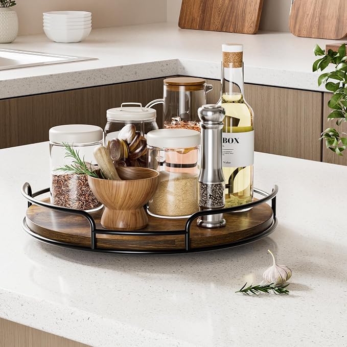 WOWBOX 12" Wood Lazy Susan Turntable Organizer for Cabinet, Pantry & Counter