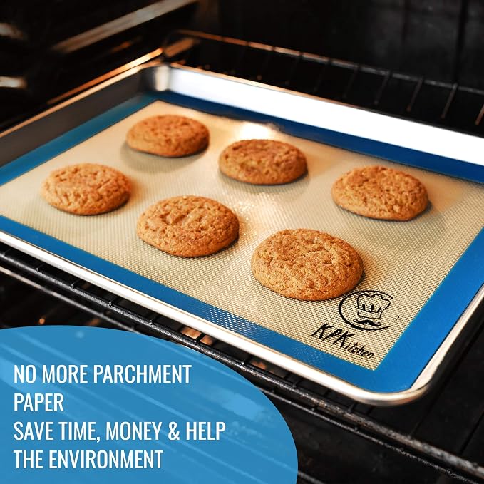 Silicone Baking Mat Set of 5, Nonstick Cookie Sheets, Multiple Sizes - Blue | 2 Half Sheets with Macaron & Cookie Circles, 1 Quarter Sheet, 1 Round & 1 Square, 100% Silicone, Easy-Clean, Reusable Liners.