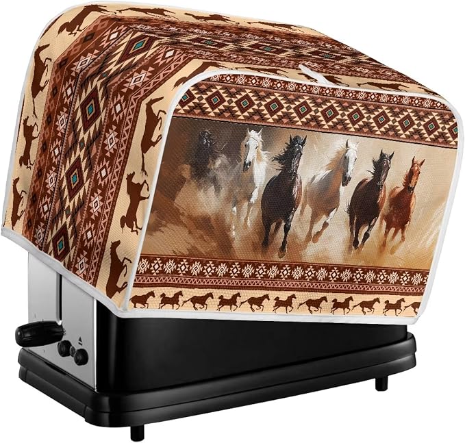 Aztec Southwest Horse Printed Toaster Dust Cover - Brown, Black; Small Appliance Cover; Fingerprint Protection