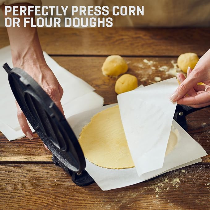 Uno Casa 10 Inch Cast Iron Tortilla Press & Comal Pan Bundle - Non-Stick, Heat-Resistant, Family Size, Gas Stovetop Compatible
