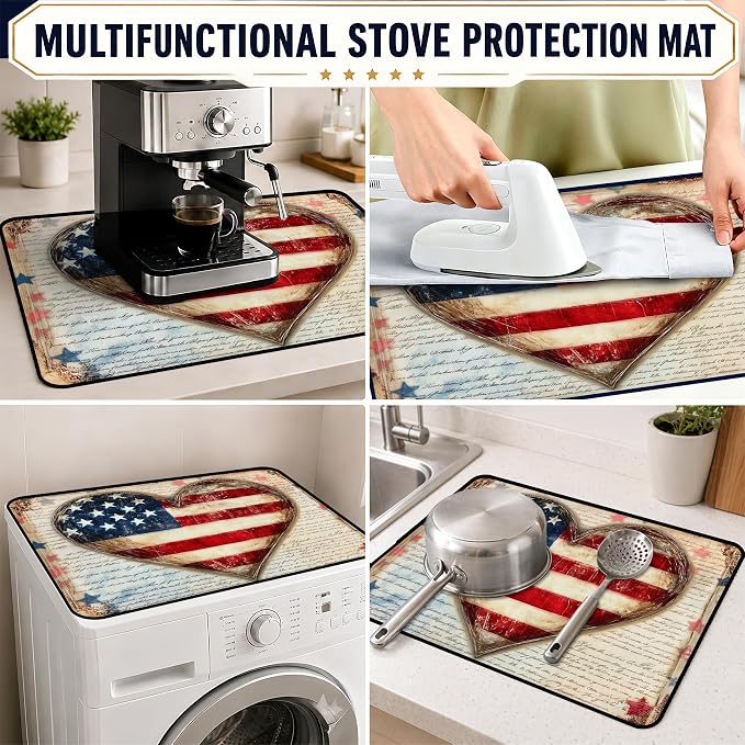 Patriotic Electric Stove Top Cover | Heat Resistant Glass Cooktop Protector for Kitchen Ceramic Countertops, Multiuse Stove Cover and Dish Drying Mat