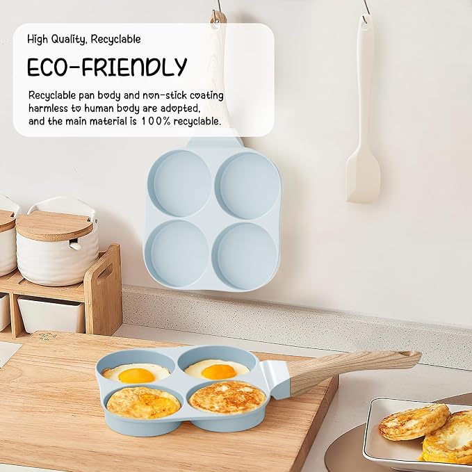 Caannasweis Ceramic Egg Pan Omelette Pan, 4-Cup Nonstick Omelette Skillet, Breakfast Frying Pan Egg Cooker Suitable for Gas Stove & Induction Cookware, PFOA PFOS Free, Blue