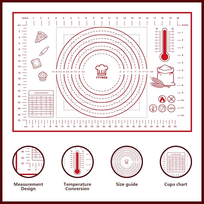 Silicone Pastry Baking Mat 16x24 Inch Large - Non-Stick Non-Slip Dough Rolling Mat with Measurement Markings for Kneading Pie Pizza Cookies Fondant Making Kitchen Counter Pad
