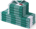 Homaxy Kitchen Towels and Dishcloths Set, Set of 8, White & Teal | Bulk Cotton Waffle Weave Check Plaid Kitchen Towels, Super Soft and Absorbent Dish Cloths, 12 x 12 and 13 x 28 Inches
