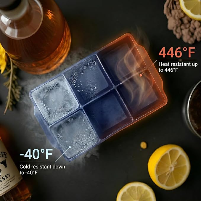 KitchFort® Large Silicone Ice Cube Tray (3-Pack) - 2" Big Ice Mold with Lid | Easy Release, Cocktail, Whiskey Ice Cubes Mold - Food Grade - Ice Cube Trays for Freezer - Stackable Silicone Ice Tray