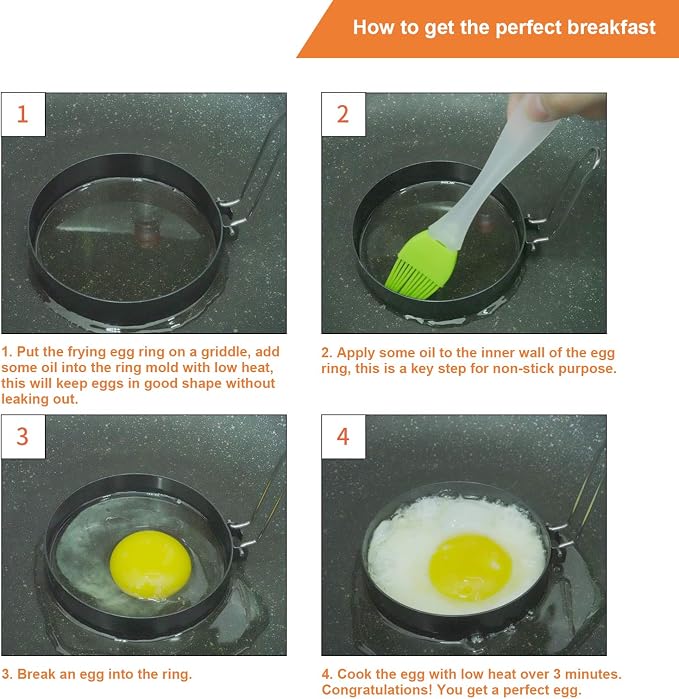 4 Inch Stainless Steel Egg Ring, 6 Inch Non Stick Pancake Ring, 8 Inch Omelet Ring, 3 Pack Egg Poacher Fried Round Egg Cooker Maker Mold for English Muffins with Oil Brush and Egg Separator