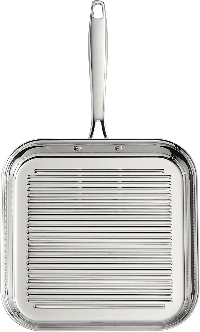 Tramontina Signature Tri-Ply Clad Stainless Steel 11-Inch Square Grill Pan | Induction-Ready, Dishwasher-Safe, NSF-Certified, Made in Brazil