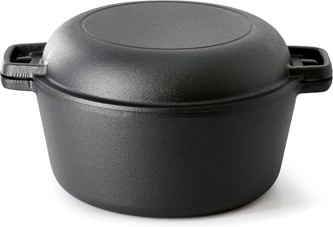 MegaChef 5 Quart Pre-Seasoned 2-in-1 Cast Iron Dutch Oven and Skillet