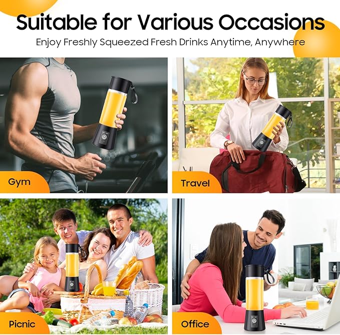 Portable Personal Size Mini Blender - 2026 New Upgrade Smoothies Blender | Small Blender with 380Ml Traveling BAP Free Cup for Sports/Home, 6 Blades Easily Squeeze Fresh Juice, 20000Rpm/Min Speed