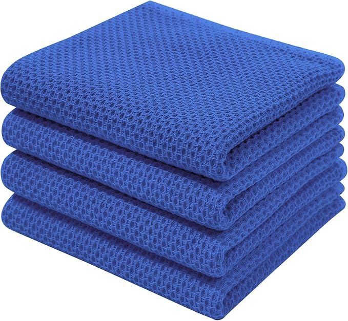 Homaxy 100% Cotton Waffle Weave Kitchen Dish Towels 4-Pack, Blueberry | 13 x 28 Inches, Ultra Soft Absorbent Dish Towels, Quick Drying Cleaning Towels