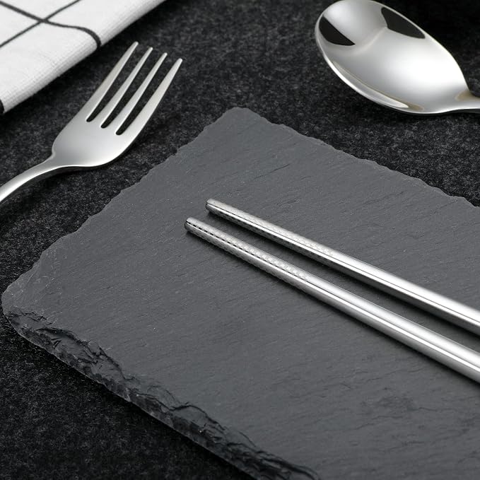 iNKULEER Travel cutlery set, 18/8 stainless steel cutlery, Reusable utensils set with case, Portable Silverware Lunch Box for Camping and Office