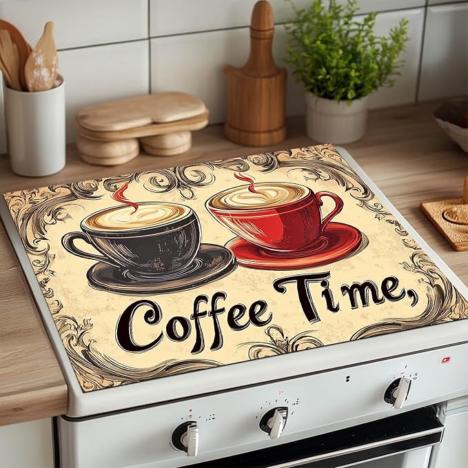 HOMETITUTE Dual Cup Stove Top Cover 28x20 Vintage Coffee Diatomite Mat