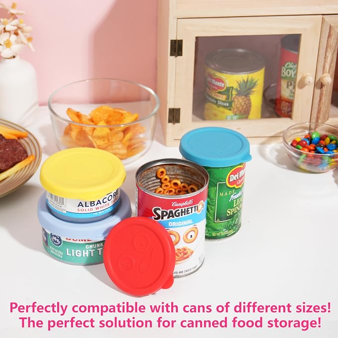 Set of 4 Packs Silicone Can Lids for Canned Food, Fit 3.0''|3.2''|3.5''|4.0-inches Food Can | Leak-Proof and Reusable Lids | Can Covers Toppers | Different Sizes | Dishwasher Safe