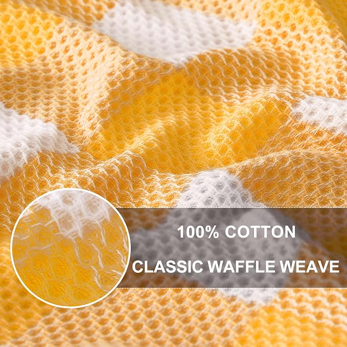 Homaxy Kitchen Towels and Dishcloths Set, Set of 8, White & Golden Yellow | Bulk Cotton Waffle Weave Check Plaid Kitchen Towels, Super Soft and Absorbent Dish Cloths, 12 x 12 and 13 x 28 Inches