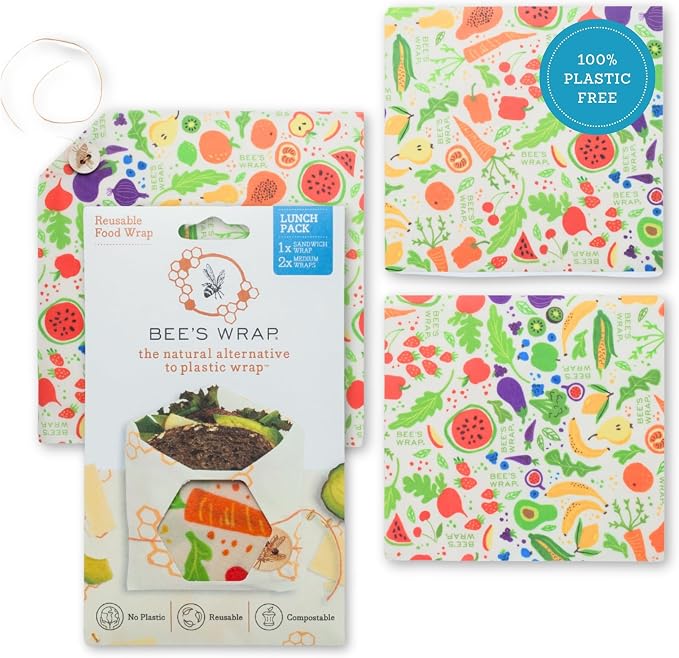 Bee's Wrap Beeswax Food Wraps, 2 Medium & Sandwich Pack - Garden Party | Organic Beeswax Wraps - Plastic Free - Reusable Food Storage - Lunches & Leftovers - Made in USA