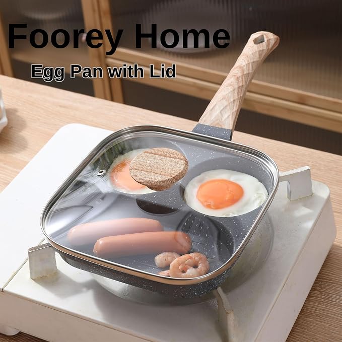 Egg Pan with Lid 3 Cup Nonstick Egg Frying Pan Omelette Skillet | Aluminum Omelet Pan with Glass Lid and Spatula, and Silicone Brush. Works for Breakfast Eggs, Bacon, and Mini Pancakes.