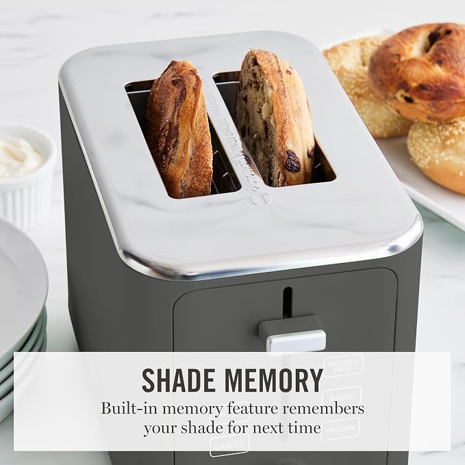 Martha Stewart 2-Slice Toaster, 3 Presets & 10 Shade Settings, Caviar Gray | Gluten-Free, Bagels, Extra-Wide Self Centering Slots, Waffles & Artisan Bread, Shade Memory, Cord Wrap & Removable Crumb Tray