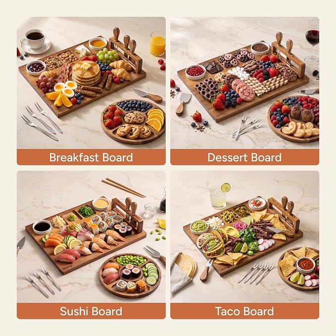 SMIRLY Charcuterie Board Set with Serving Accessories, Large Acacia | Housewarming and Wedding Gift for Women, Perfect for Movie Nights, Gatherings and Serving Cheese, Fruits and Snacks