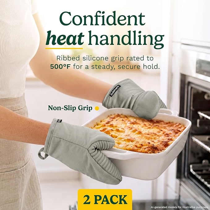 Cuisinart Mini Oven Mitts, 2-Pack 5"x8.5", Heat Resistant 500F | Compact pot holder for baking, air fryer, and cookware, silicone non-slip grip, hanging loop, fits either hand, wipes clean