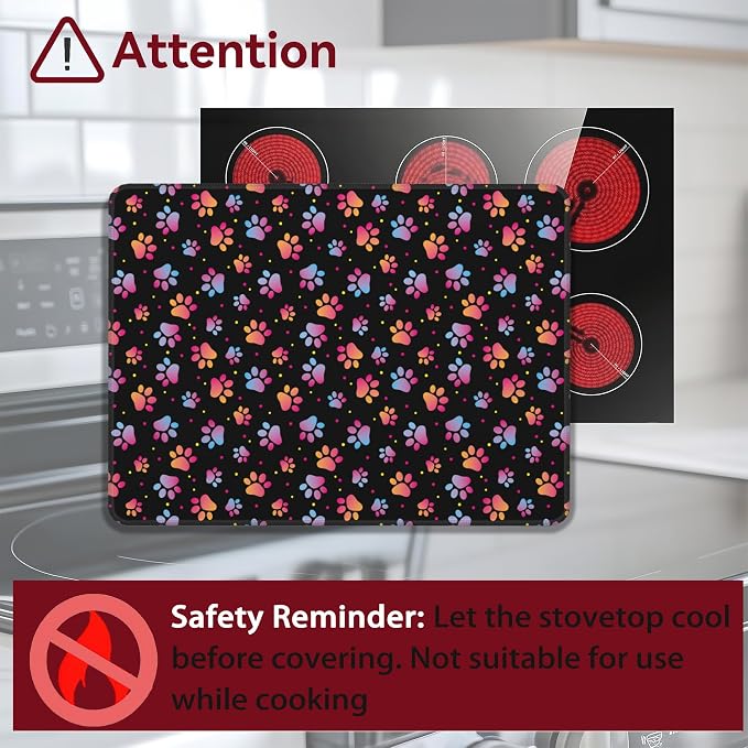 Colorful Animal Paw Prints Stove Top Cover,Glass Cooktop Heat Resistant Ceramic Stove Top Covers Mat Prevents Scratching Stoves/Counter/Washer Protector,28x20 in