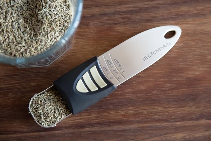 KitchenArt Professional Series Tablespoon, Champagne Satin Measuring Spoon, Adjustable from 1/2 Teaspoon to 1 Tablespoon, White & Black | Adjustable from 1/2 Teaspoon to 1 Tablespoon | Baking & Cooking Gadget | Easy To Read Increments | Adjustable Tabl...