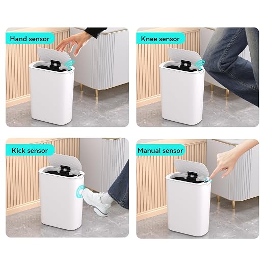 5 Gallon Motion Sensor Bathroom Trash Can Automatic Garbage Cans with Lid Touchless Smart Slim Plastic Trash Bin for Kitchen, Bedroom, Toilet, Office, Living Room