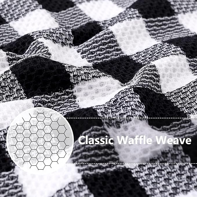 Homaxy Kitchen Towels and Dishcloths Set, Set of 8, Black & White | Bulk Cotton Waffle Weave Check Plaid Kitchen Towels, Super Soft and Absorbent Dish Cloths, 12 x 12 and 13 x 28 Inches