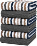 Bumble Kitchen Towels 6 Pack 100% Cotton 16"x26" - Grey Wide Stripe | 430 GSM Soft Kitchen Hand Towels with Hanging Loop, Highly Absorbent & Durable for Washing and Drying Dishes