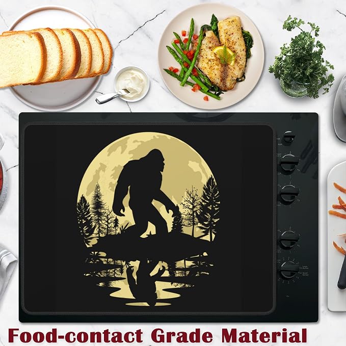 Stove Top Cover Glass Cooktop Heat Resistant Cover,Big Foot Forest Moon Ceramic Stove Top Covers Mat Prevents Scratching Stoves/Counter/Washer Protector,28x20 in