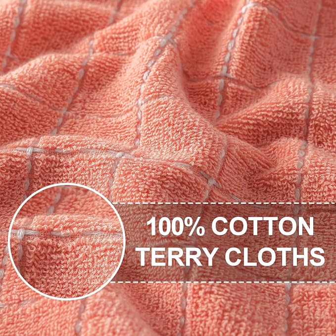 Homaxy 100% Cotton Terry Kitchen Towels, 4 Pack, Coral | Ultra Soft and Absorbent Dish Towels for Kitchen, Suitable for Drying and Washing Dishes